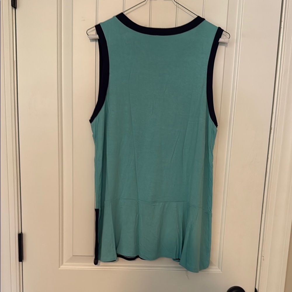 Sew In Love Sleeveless Teal & Navy Asymetric Ruffle Hem Tank Top Size L - Picture 3 of 3